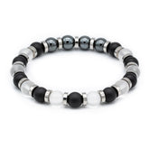 Men's Strength and Clarity Bracelet with Onyx Matte, Clear Quartz Matte, Hematite and Silver